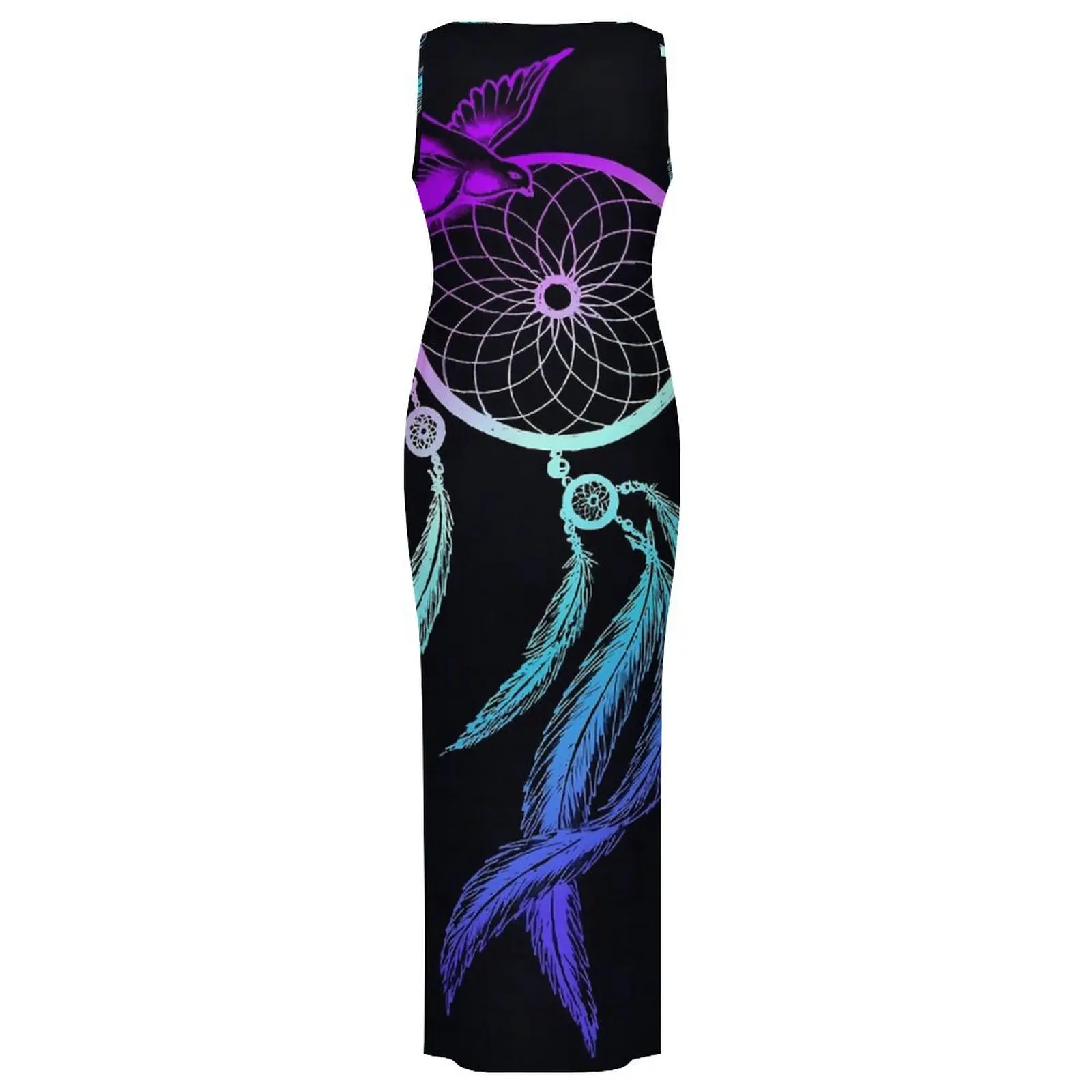 Sukienka damska Łapacz Snów Kolorowy Nadruk Modna Sukienka Bodycon Letnia Bez Rękawów Elegancka Sukienka Maxi Graficzna Oversize Vestido