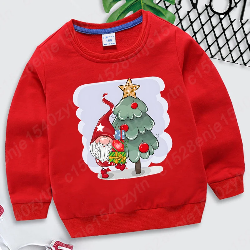 

New Children Hoodless Sweatshirt Christmas Tree Gnome Print Round Neck Pullovers Fashion Graphic Cool Soft Kids Casual Pullovers