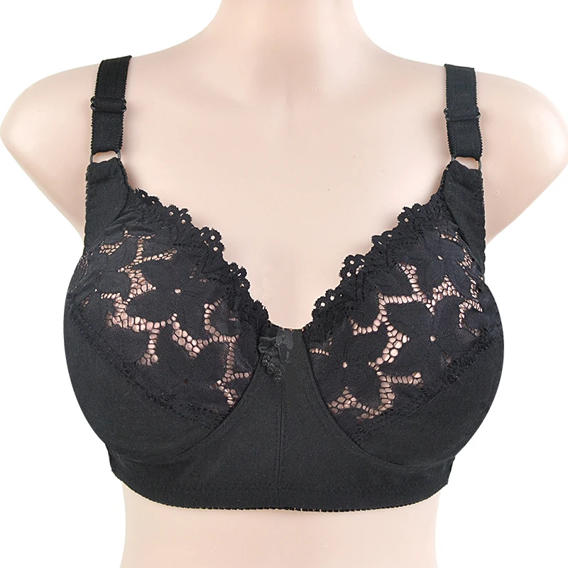 Sutiã de renda sexy para mulheres, sutiãs sem fio, roupa interior confortável de algodão, lingerie macia, push up, tamanho grande, 48DC, 46DC