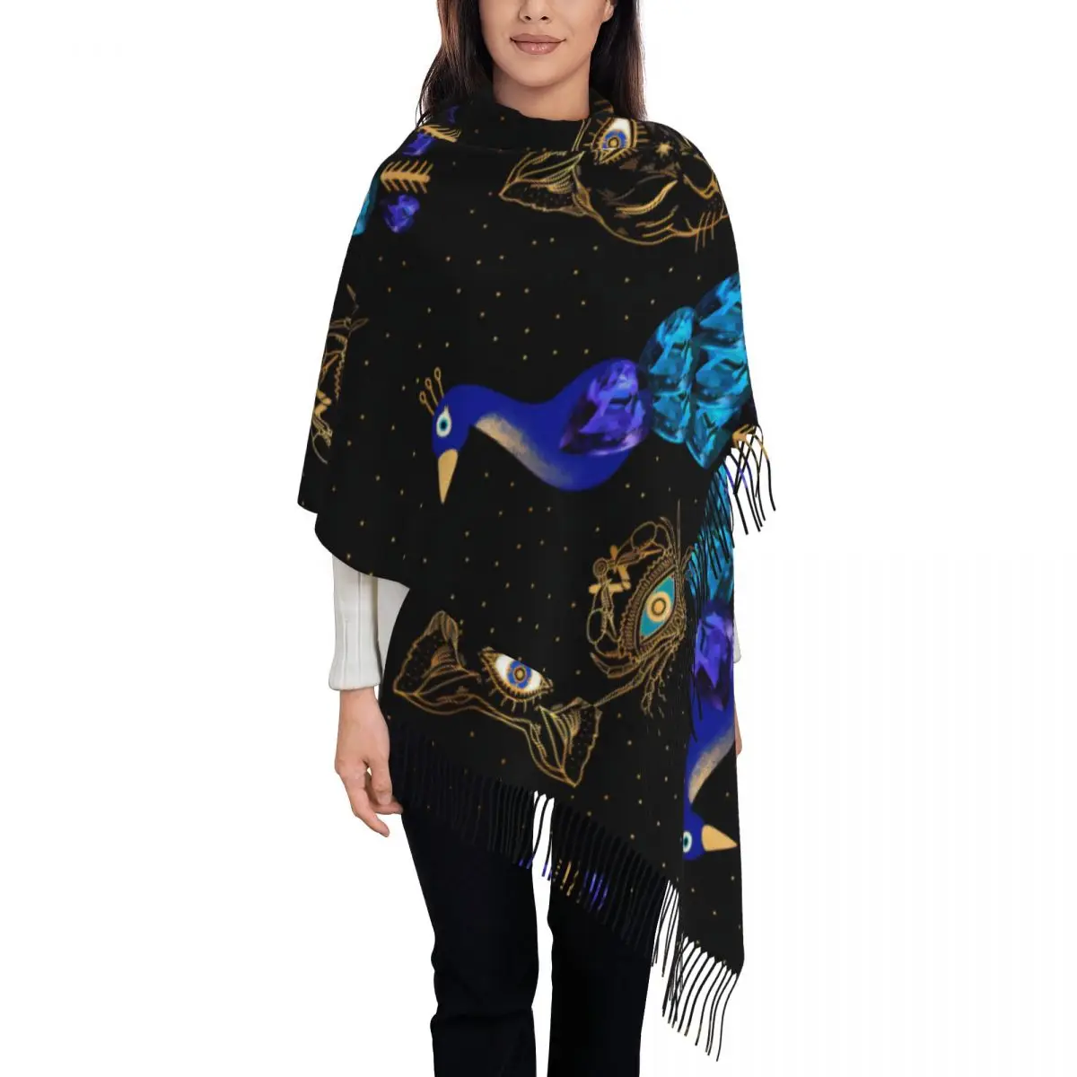 

Peacock And Cat Women's Tassel Shawl Scarf Fashion Scarf