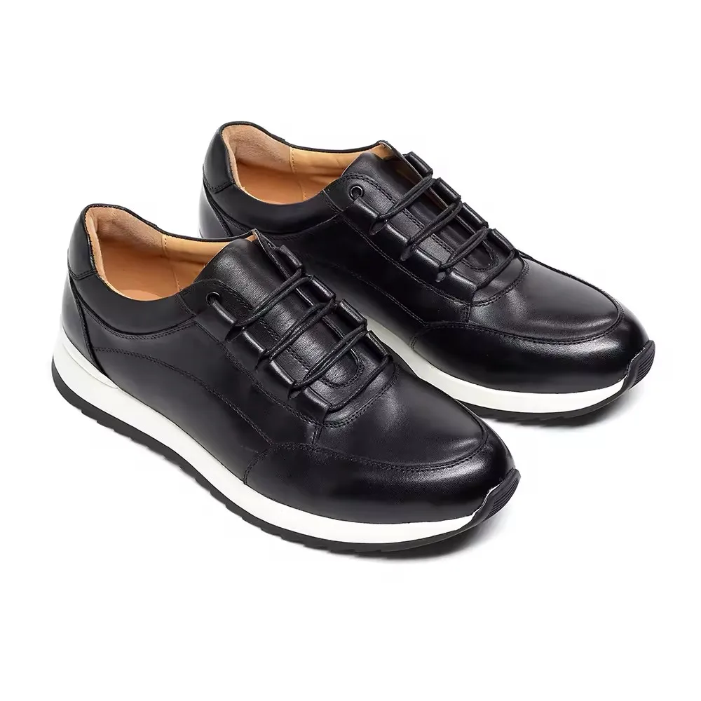 

Men's Genuine Leather Flat Shoes with Lace Up round Toe Casual Leather Shoes for All Seasons-for four seasons