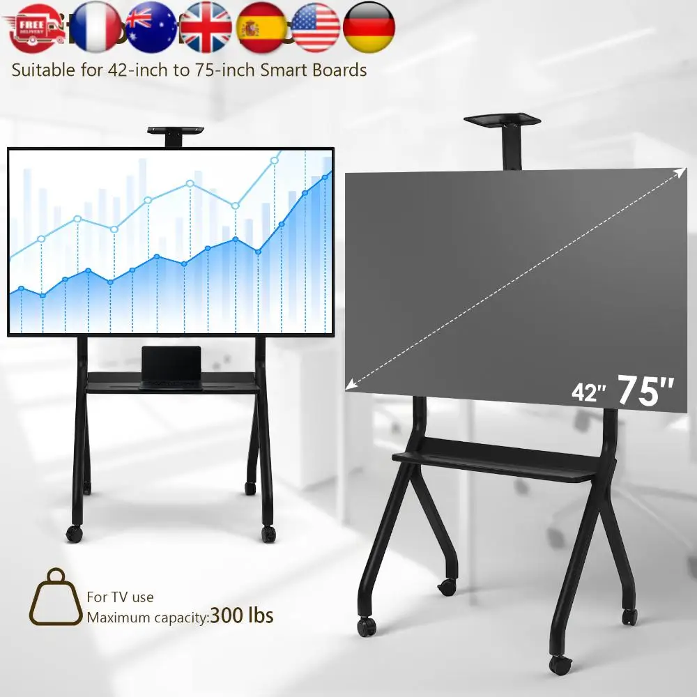 

Подставка для смарт-доски подходит для экранов диаметром 42–75 дюймов с возможностью 360° ° Тележка для экрана дисплея с вращающимися колесами, тележка для мобильного телевизора, емкость 300 фунтов