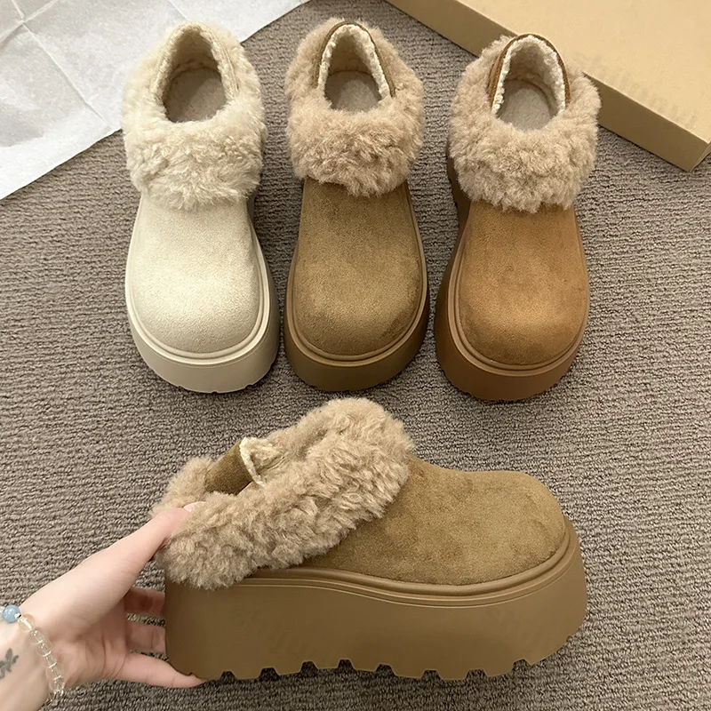 

Women Snow Boots 2026 Winter Warm Plush Platform Flats Fur Lining Casual Shoes Ladies Outdoor Comfort Warm Cotton Short Boots