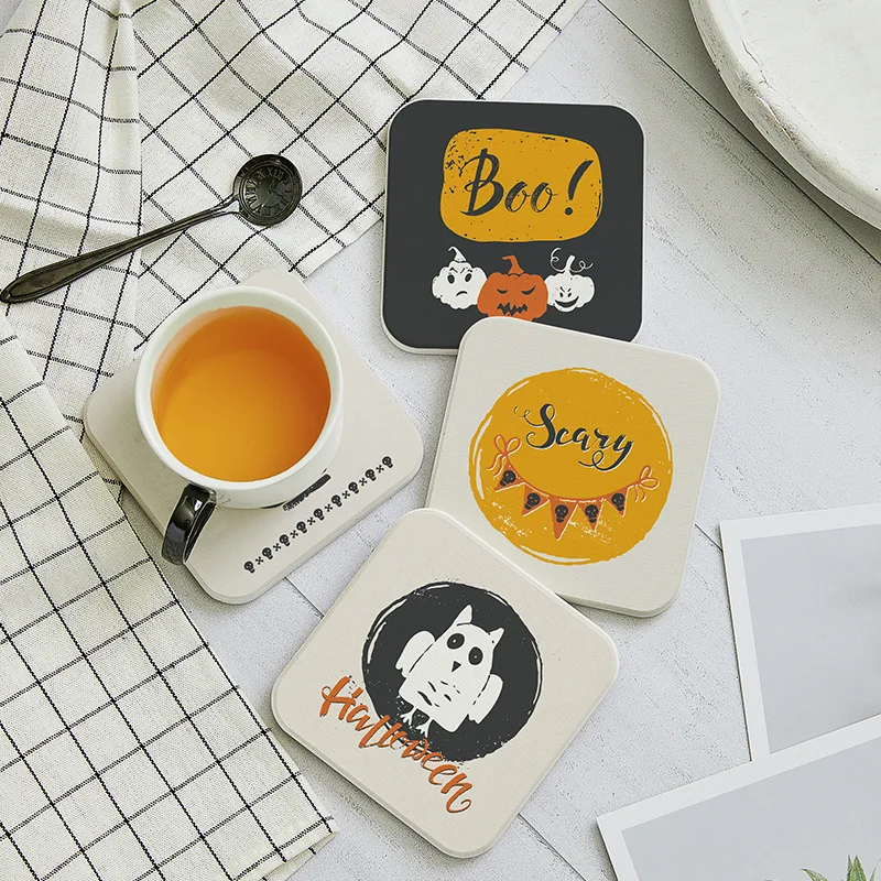 

1PCS Diatomite Absorbent Coasters Antiskid and Heat-resistant Halloween Round Mug Mat Reusable Cup Pad Quick-drying Tableware