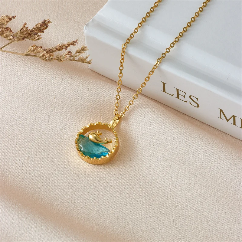 8pcs/set Fashionable Ocean Style Shiny Blue Zircon Blue Whale Round Pendant Necklace Is The First Choice Gift for Friends