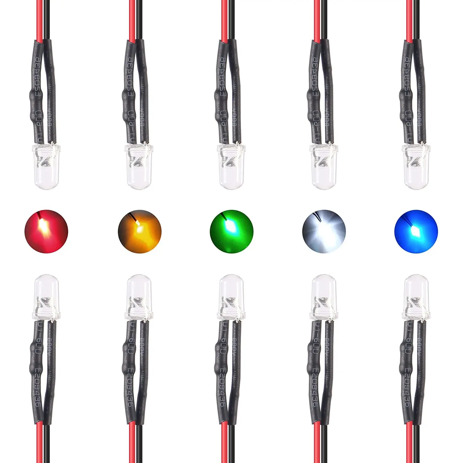 5 Warna Lampu LED Dioda Pemancar, DC 12V 5Mm LED Berbagai Macam Kit Lensa Berwarna Tersebar-Lampu LED Kecil Putih Merah Kuning Hijau Biru