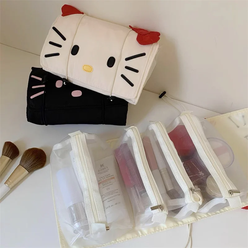 Cartoon Hello Kitty borse per il trucco custodia per cosmetici rimovibile di grande capacità custodia per cosmetici per rossetto da viaggio portatile