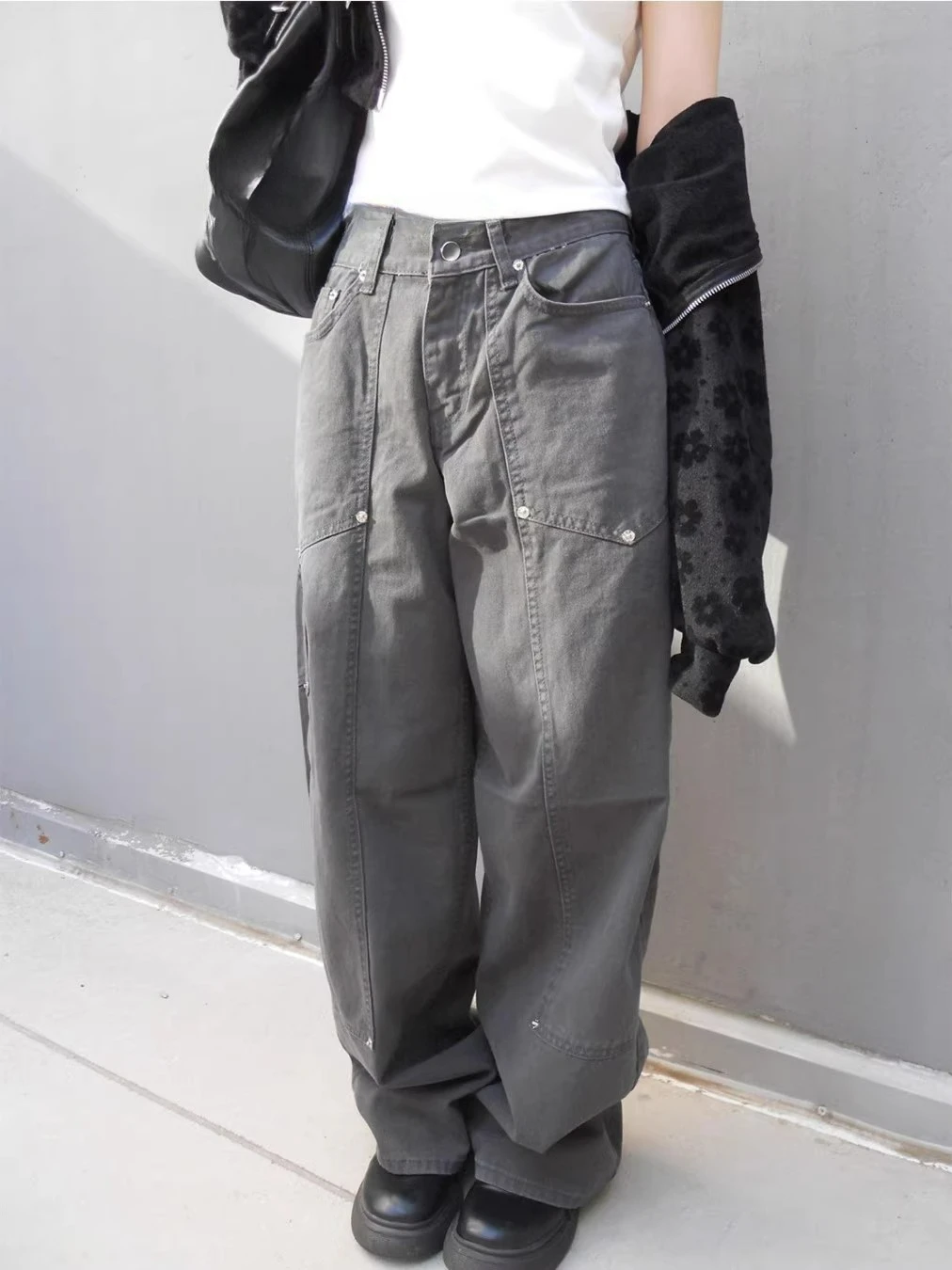 

High Waist Design Street Casual Safari Style Long Pants