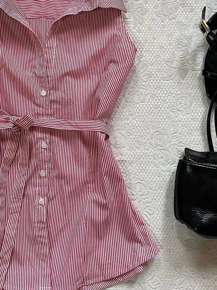 

Оригинальный розовый полосатый топ irt f Sves Slim Fit в американском стиле ретро, женский летний новый топ на пуговицах из смеси хлопка