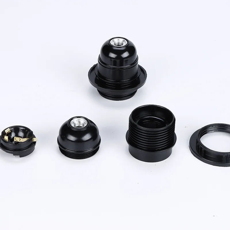 Black E27 Self-locking Bakelite Lamp Holder E14 Aluminum Cap Screw LED Light Head Socket Floor Desktop Light Bulb Base 4A 250V