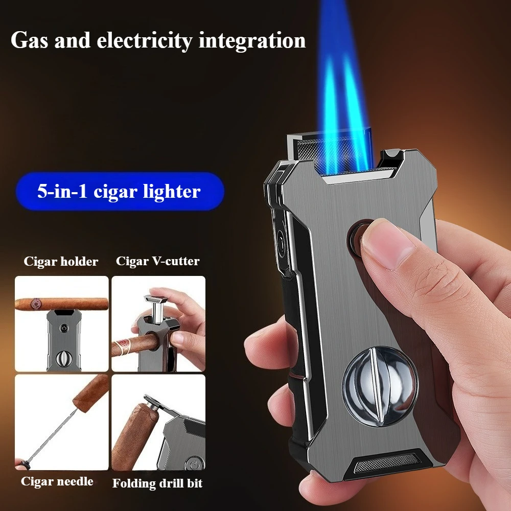 

New Cigar Lighter All-in-one Portable Multi-function Five-in-one Lighter High-end Men's Gift Smoking Accessories