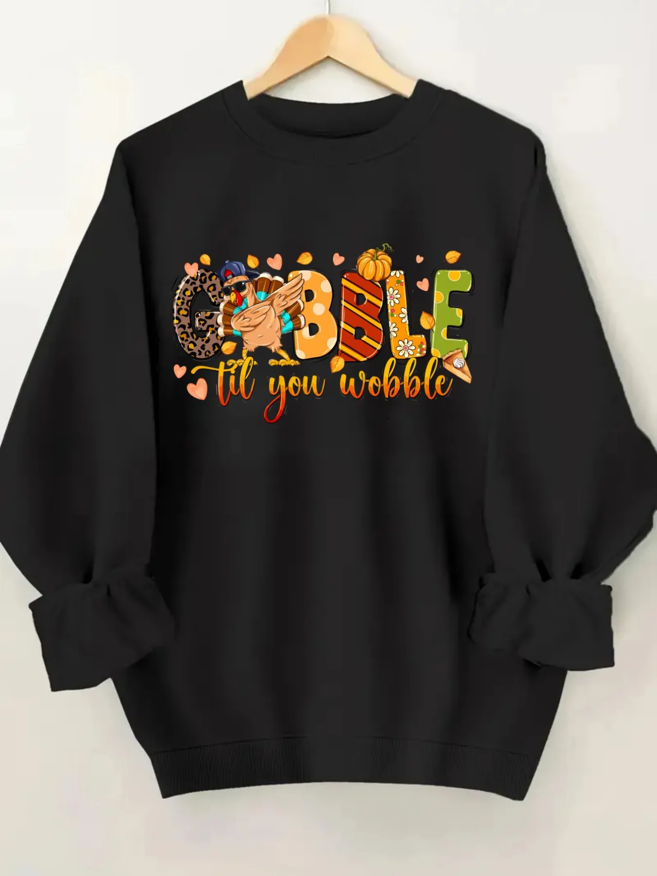 Women's Crew Neck Pullover Sweatshirt Gobble Till Wobble Design, Soft Casual Long Sleeve, Daily Casual Top Outfit, Winter Women's Clothing, Thanksgiving Outfit