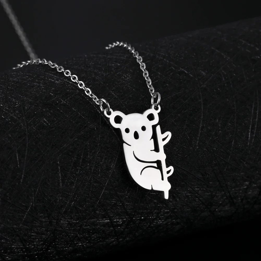 Skyrim Cute Animal Koala Protect Necklace Women Girls Fashion Stainless Steel Pendant Neck Chain Jewelry Gift for Friend