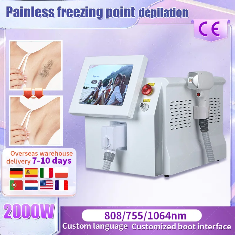 

New in Diode Laser Hair Removal Machin 755/808/1064nm 3 Wavelengths Cooling Head Painless Laser Epilator Face Body Hair Removal