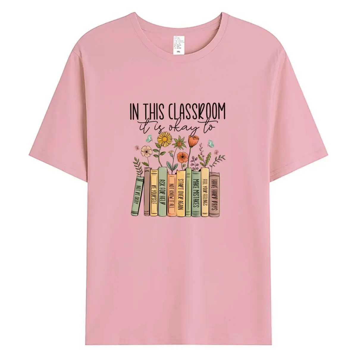 

Women's Short Sleeve Cotton T-shirt Flowers Book Graphic T Shirts Oversized Teacher Tee Tops Summer Female Tshirt Clothes