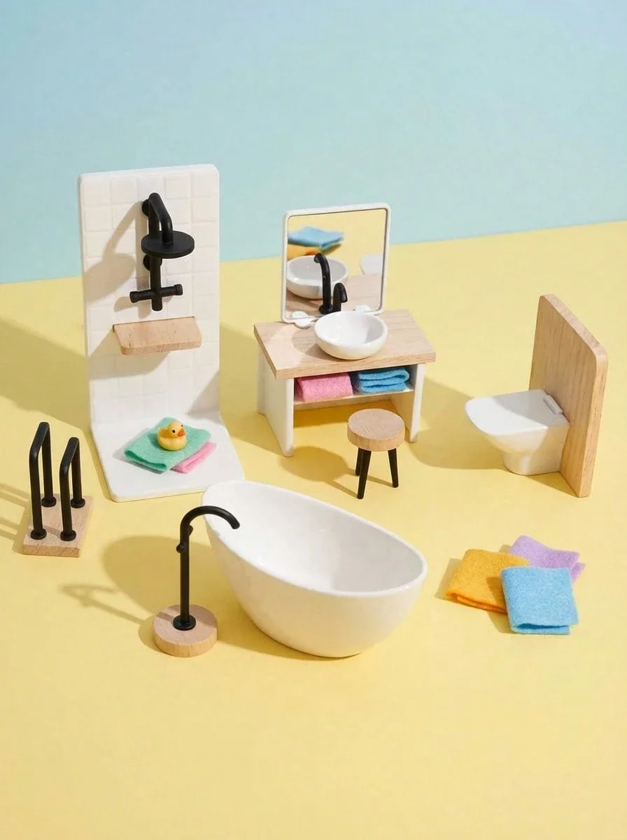 1: Set Perabot Kamar Mandi Rum - Dollhouse Furniture Set ulasan dan harga