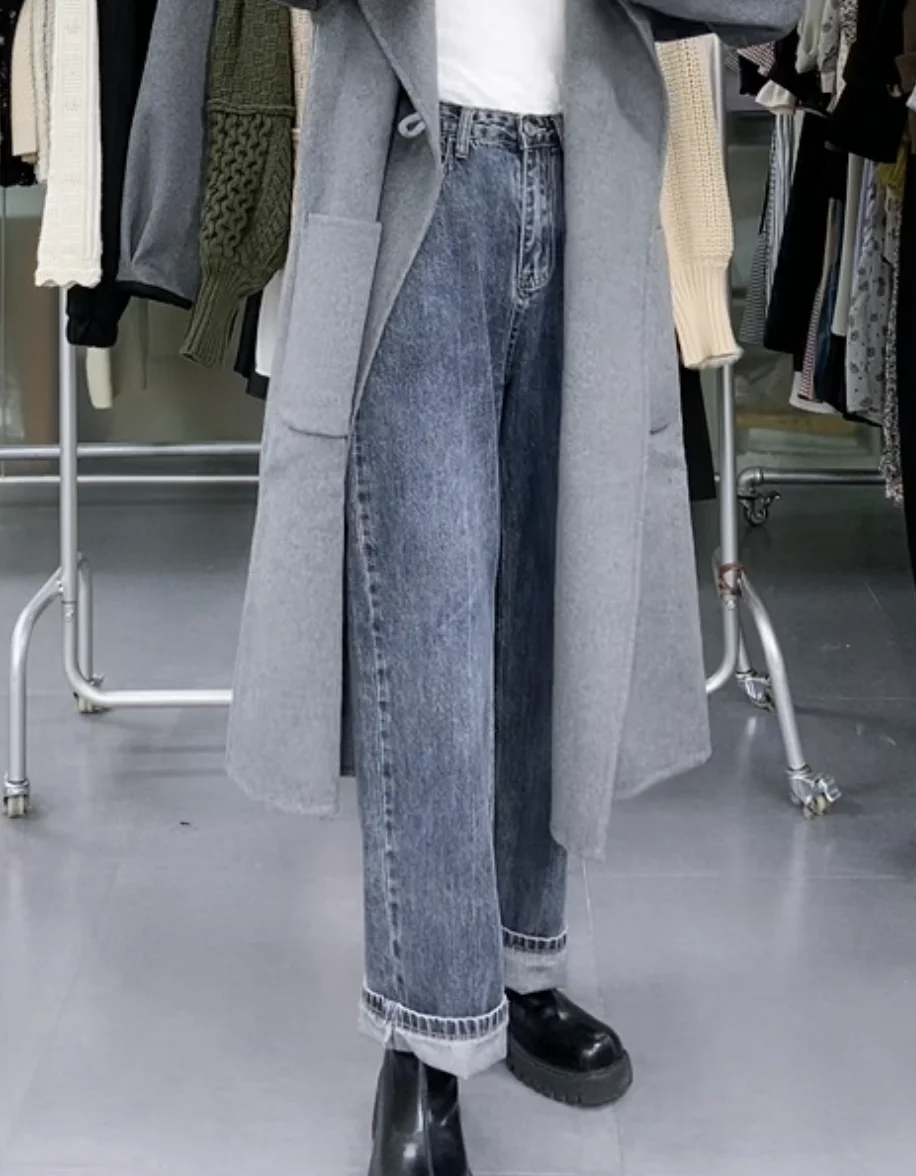 

High Waist Straight Leg Casual Jeans Women's Loose Fit Spring New Sle ANNUUS Japanese Sle Cotton Stretch Denim