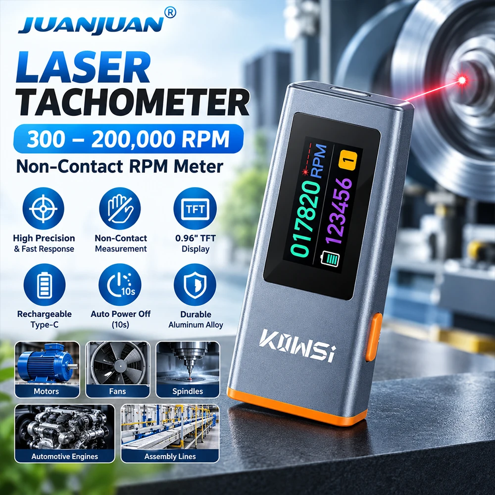 Non-Contact Laser Tachometer 300-200000 RPM Digital RPM Meter Infrared Speed Tester for Motor Fan Engine Spindle Type-C