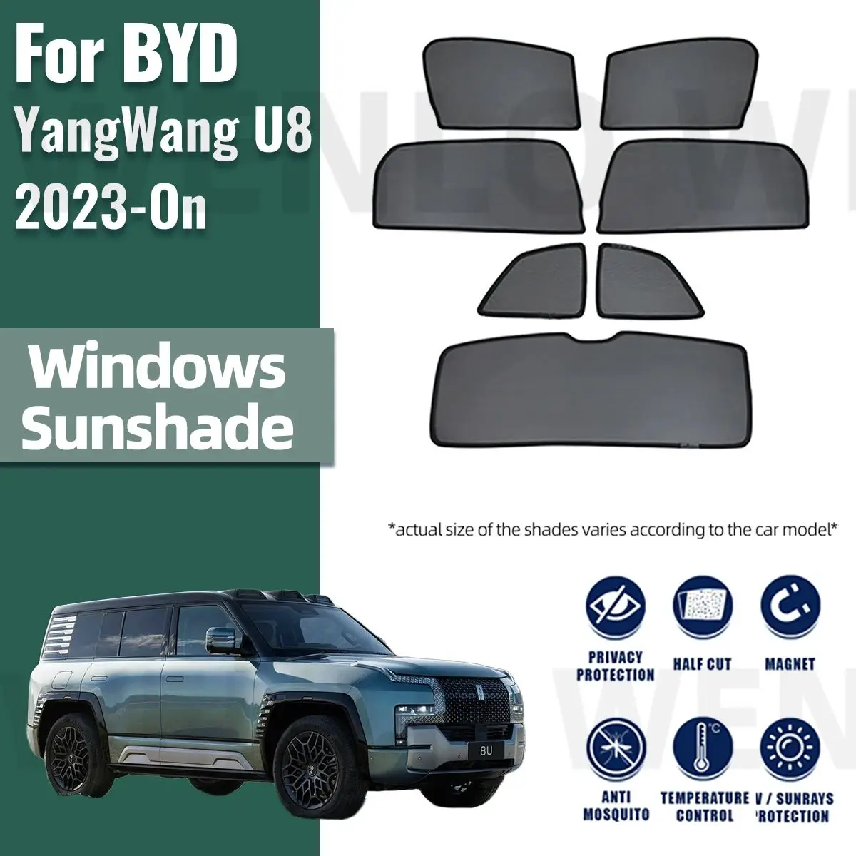 

For BYD YangWang U8 2023 2024 2025 Car Sunshade Shield Magnetic Front Windshield Frame Curtain Rear Side Window Sun Shades Visor