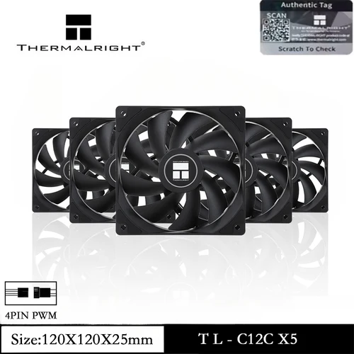 Thermalright TL-C12C X5 1/3/5 Pack Ventilador para caja de PC, 120 mm / Alto flujo de aire / Presión estática / PWM de 4 pines / 1550 RPM
