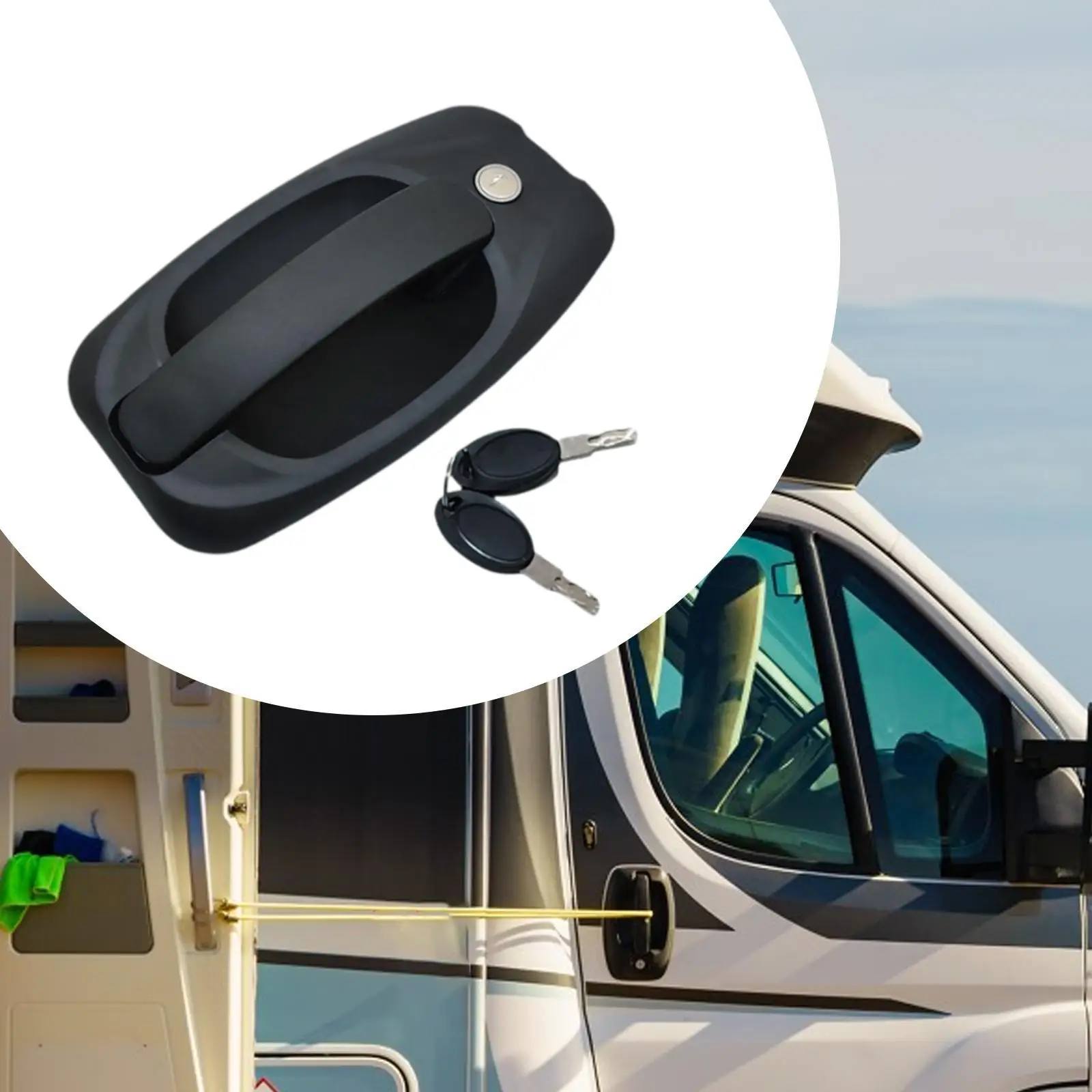 

RV Door Lock Latch with Outer Handle Accessory Nylon PA6 Housing Replace Parts Sturdy Simple Assembly with 2 Keys 23x12.6cm