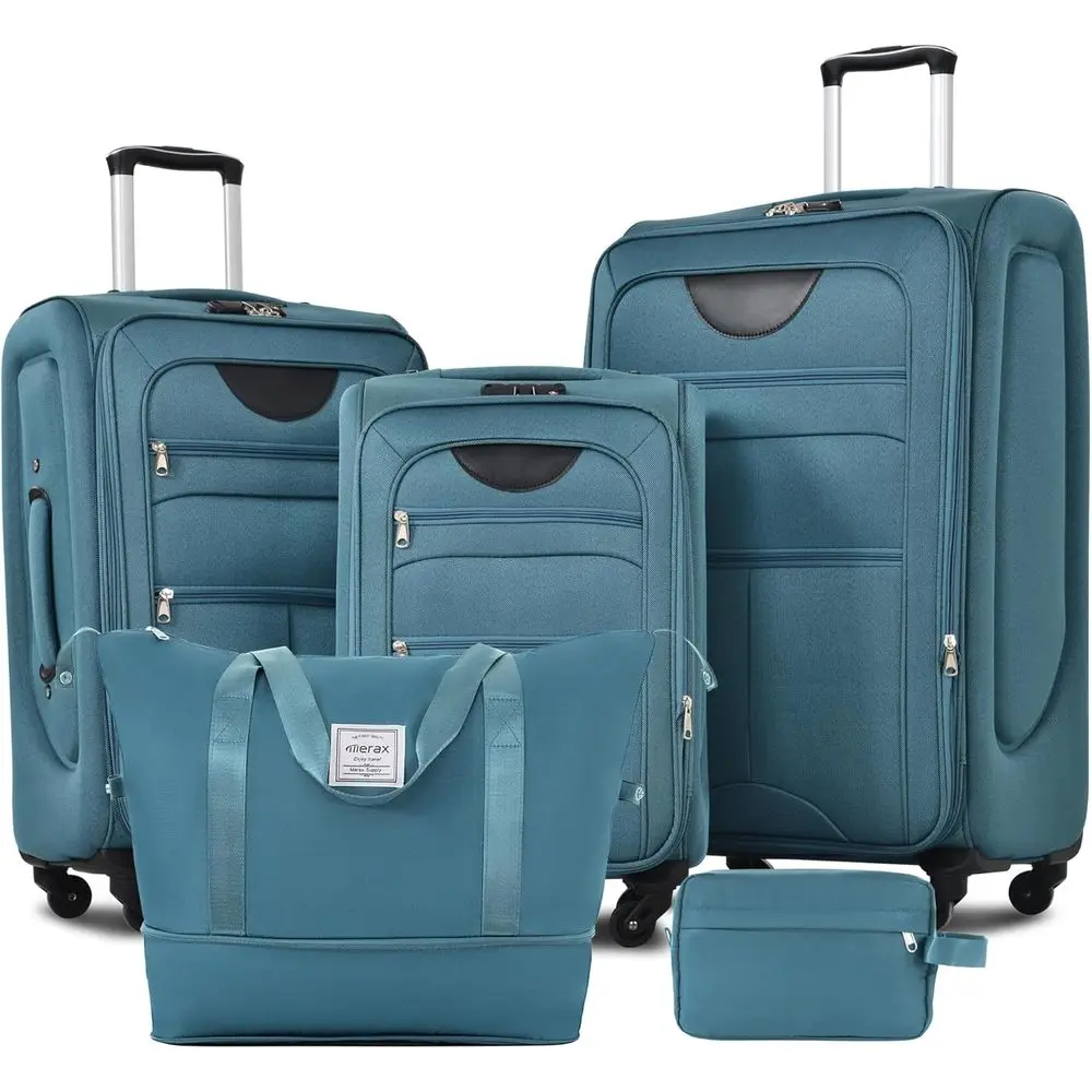 

3 Piece Expandable Spinner Suitcase Set with Dual Bag Wheels - 22, 26, 30, Blue Green