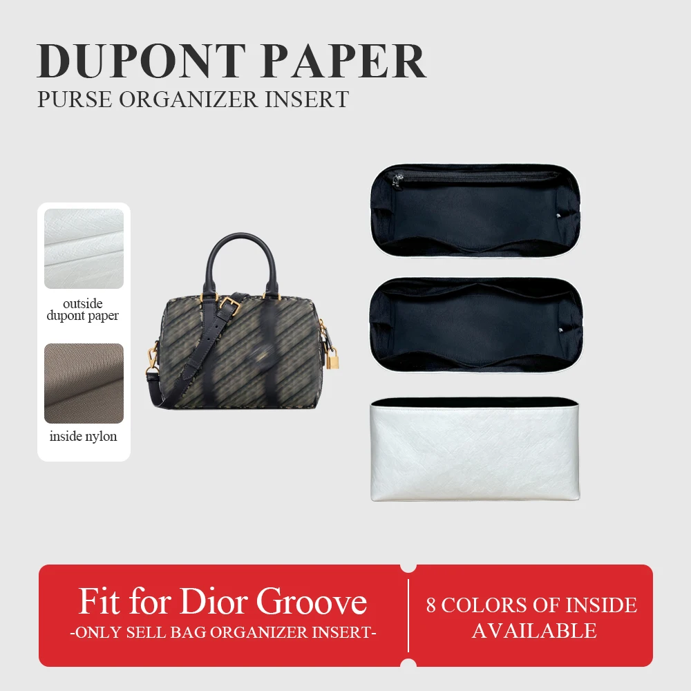 Dupont Paper Purse Organizer Insert Fit for Dior Groove , Inner Liner Bag Mini Organizer Insert Slim Inside Zipper Storage Bag