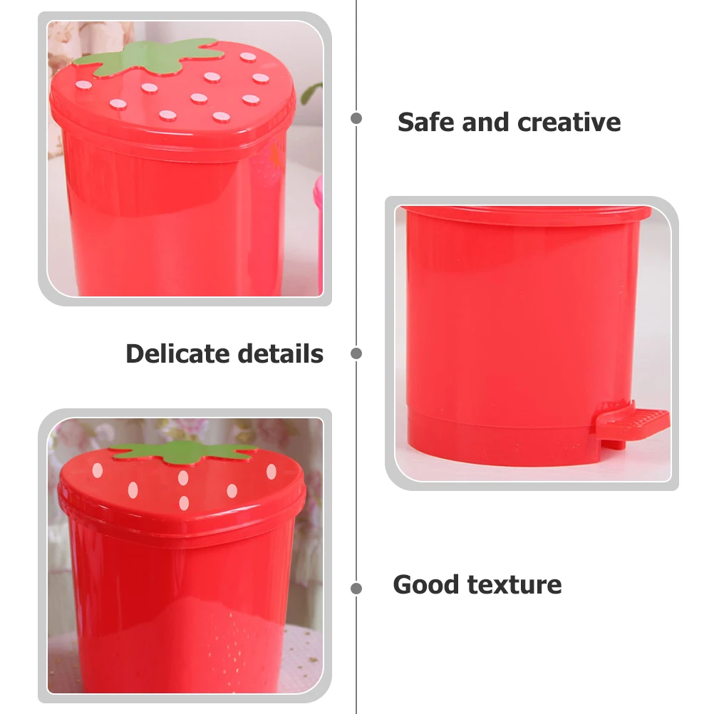 

Desktop Waste Container Mini Trash Can Pink Decor for Dorm Strawberry Rubbish Bin Plastic