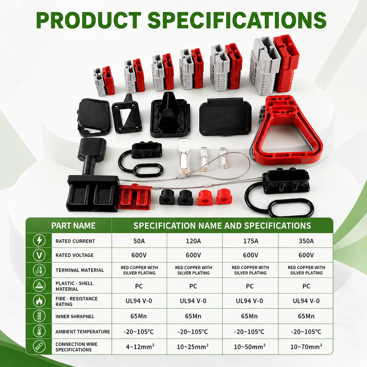 2/4Pack 50A 120A 175A Battery Charging Connector Kit 600V Quick Plug Car Battery Power Connectors Forklift Wire Cable Connectors