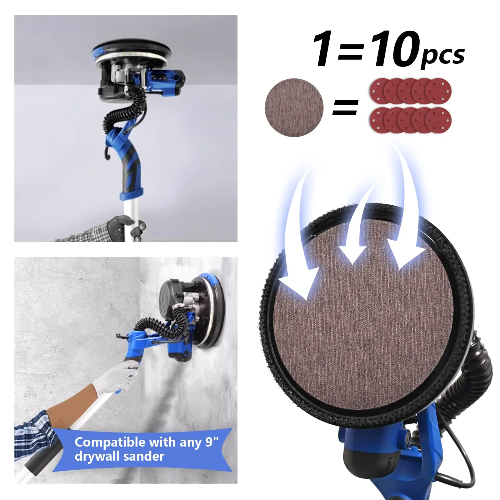 9 Inch Mesh Abrasive Dust Sandpaper 15 Pcs Assorted 80/120/180/240/320 Grits Hoop and Loop for Woodworking Drywall Sanding Metal