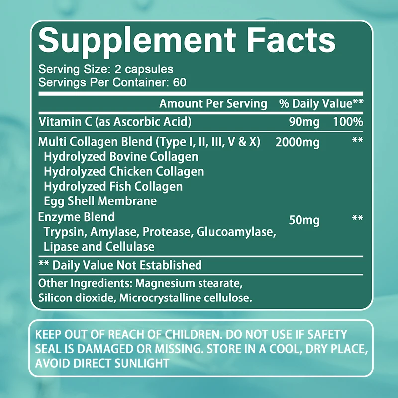 

Multiple Collagen Complex - Type I, II, III, V, X, Boosts Energy, Tightens Skin, Promotes Hair, Skin, Joint Health, Antioxidant