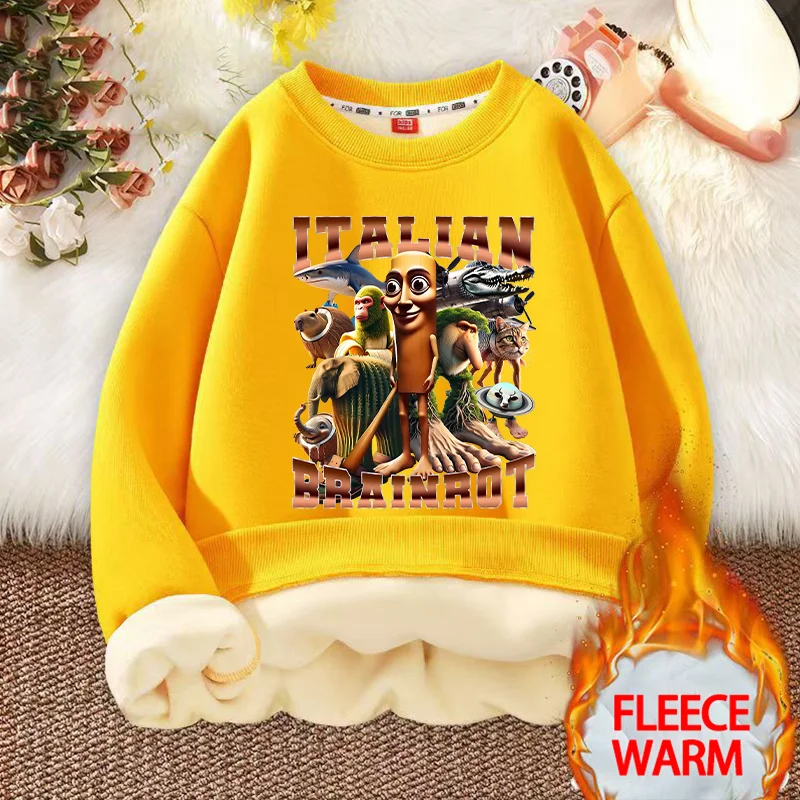 

Итальянская зимняя теплая детская одежда Brainrot, пуловер для мальчиков, детский топ Cappuccino Assassino, модные утепленные толстовки с ягненком, подарок