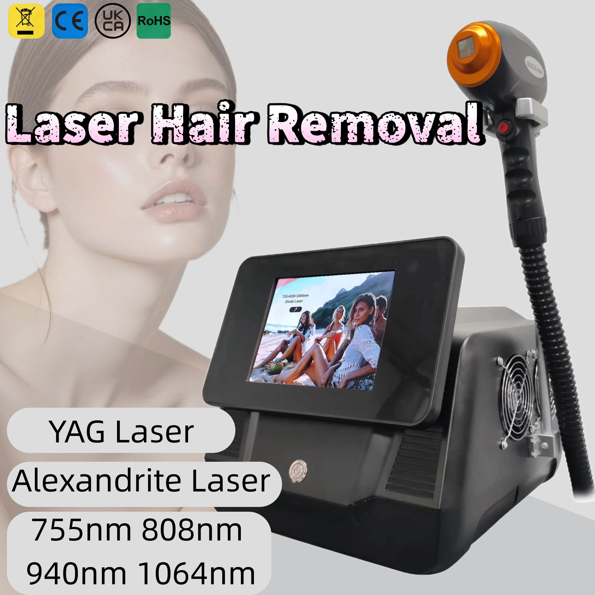 

Laser Hair Removal 755nm 808nm 940nm 1064nm Ice Cooling Painless Permanent Hair Remover Types Face Body Bikini Woman Home Epilat