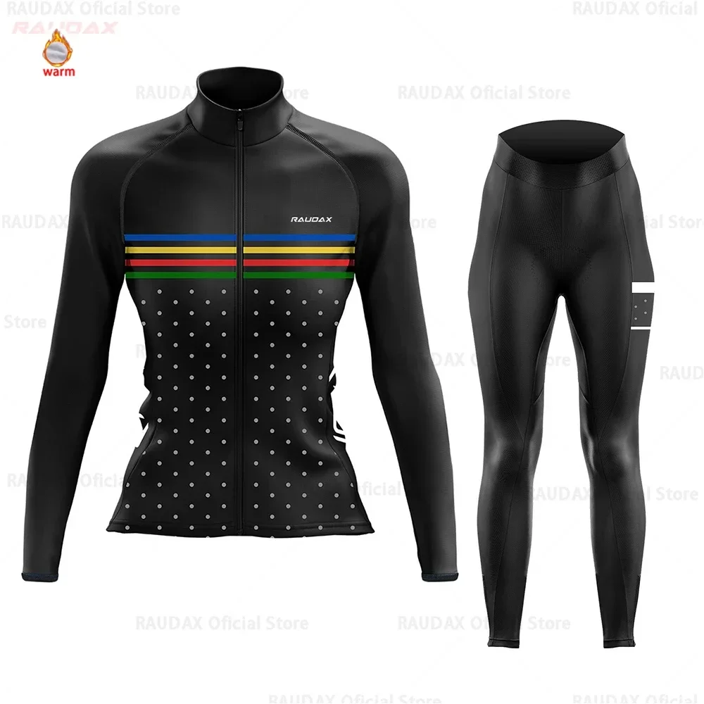 2023 Raudax Women Cycling Jersey Winter Fleece Cycl Clothing Ropa Mujer MTB Jersey Set Bib Pants Ciclismo Ykywbike Bicycle Suit