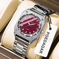 POEDAGAR, reloj de pulsera informal de lujo para mujer, reloj luminoso de acero inoxidable resistente al agua para mujer, relojes de cuarzo elegantes a la moda para mujer