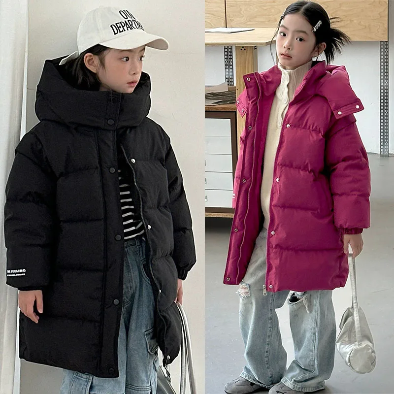 

Girls Boys Thicken Long Coat Winter Warm Down Jackets Children's Hooded Cotton Clothes New Fashion Solid Outerwear Autumn Parkas