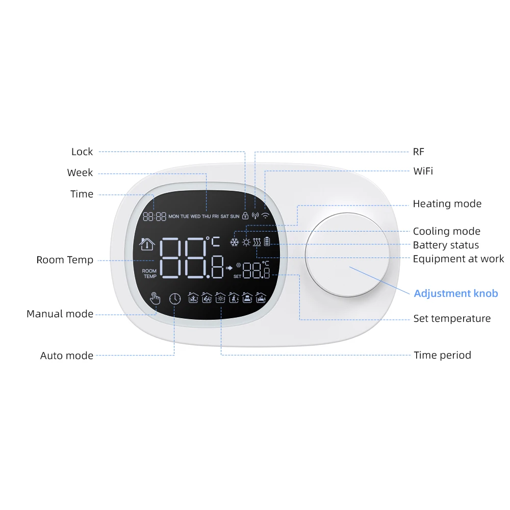 MIUCDA Tuya WiFi slimme thermostaat, batterij met laag vermogen Verwarming/koeling Water Gas Boiler Temperatuurregeling voor Alexa Google Home