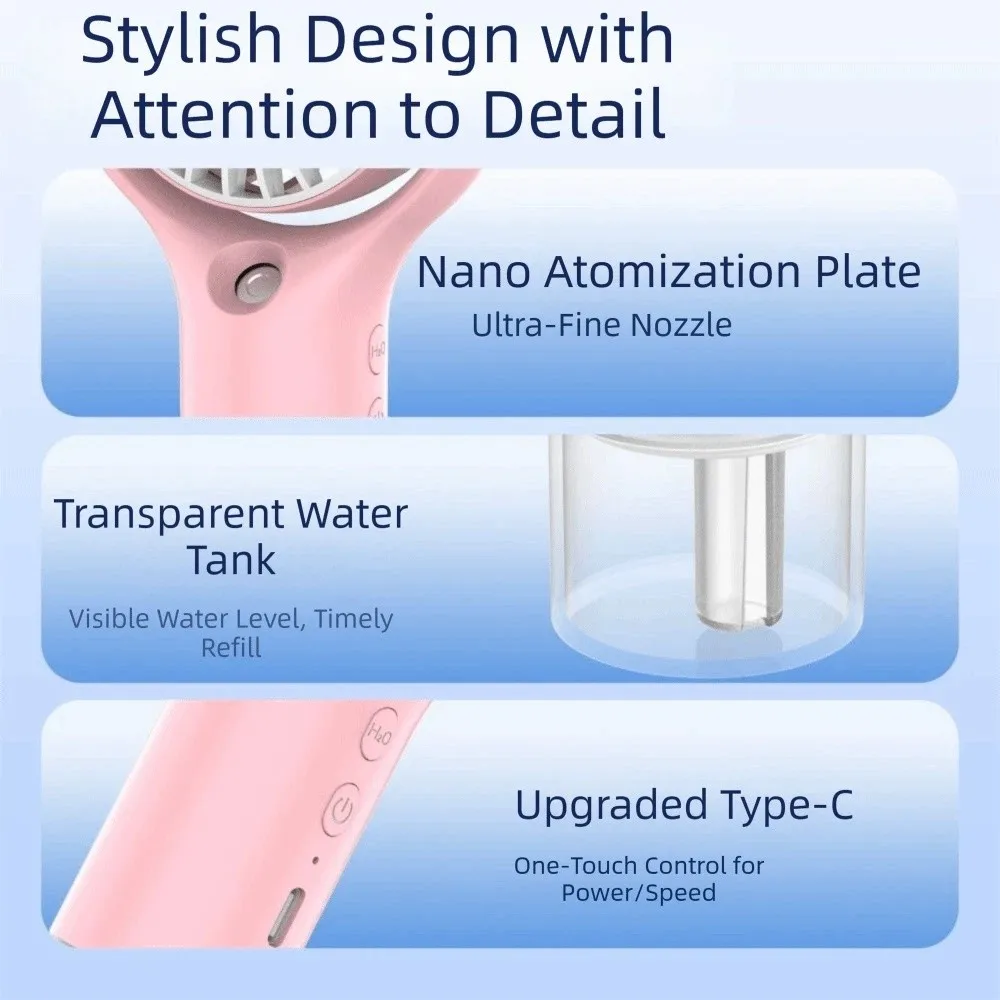 USB Rechargeable USB Rechargeable Handheld Spray Fan Mini Portable Portable Mini Misting Fan Quiet Fine Mist Function