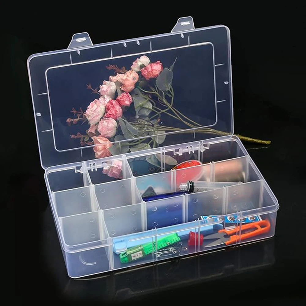 صندوق منظم بلاستيكي مكون من 15 شبكة مع فواصل، حاوية لأشرطة واشي، المجوهرات، الحرف اليدوية، أدوات الصيد، تخزين الخرز، الحرف اليدوية