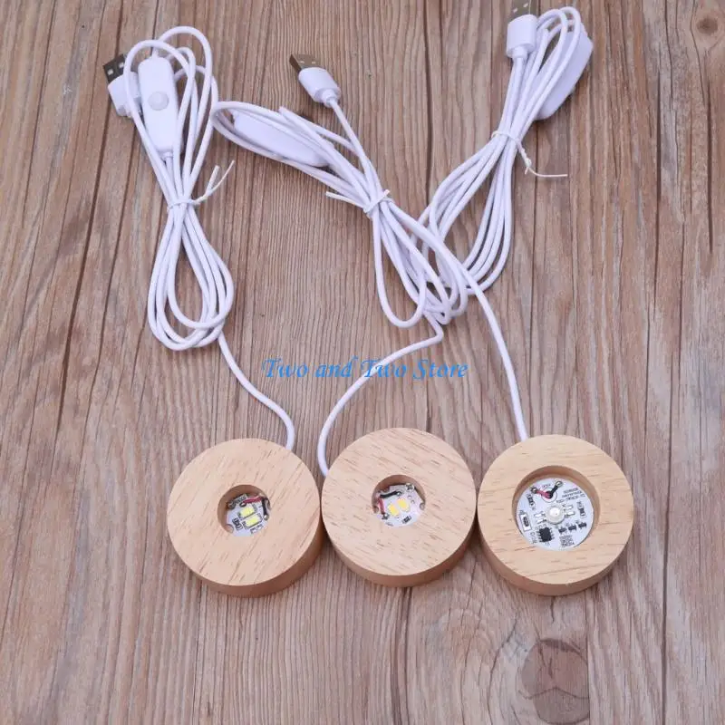 HX6F LED Light Luminous Base Acrylic Diy Lamp Holder for Creative Night Light Round Wooden Piece Resin Art Craft