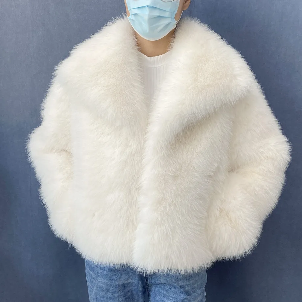 Women's Plus Size Winter Fur Coat Fox Large Lapel Loose Short Top Elegant Warmth for Cold Weather