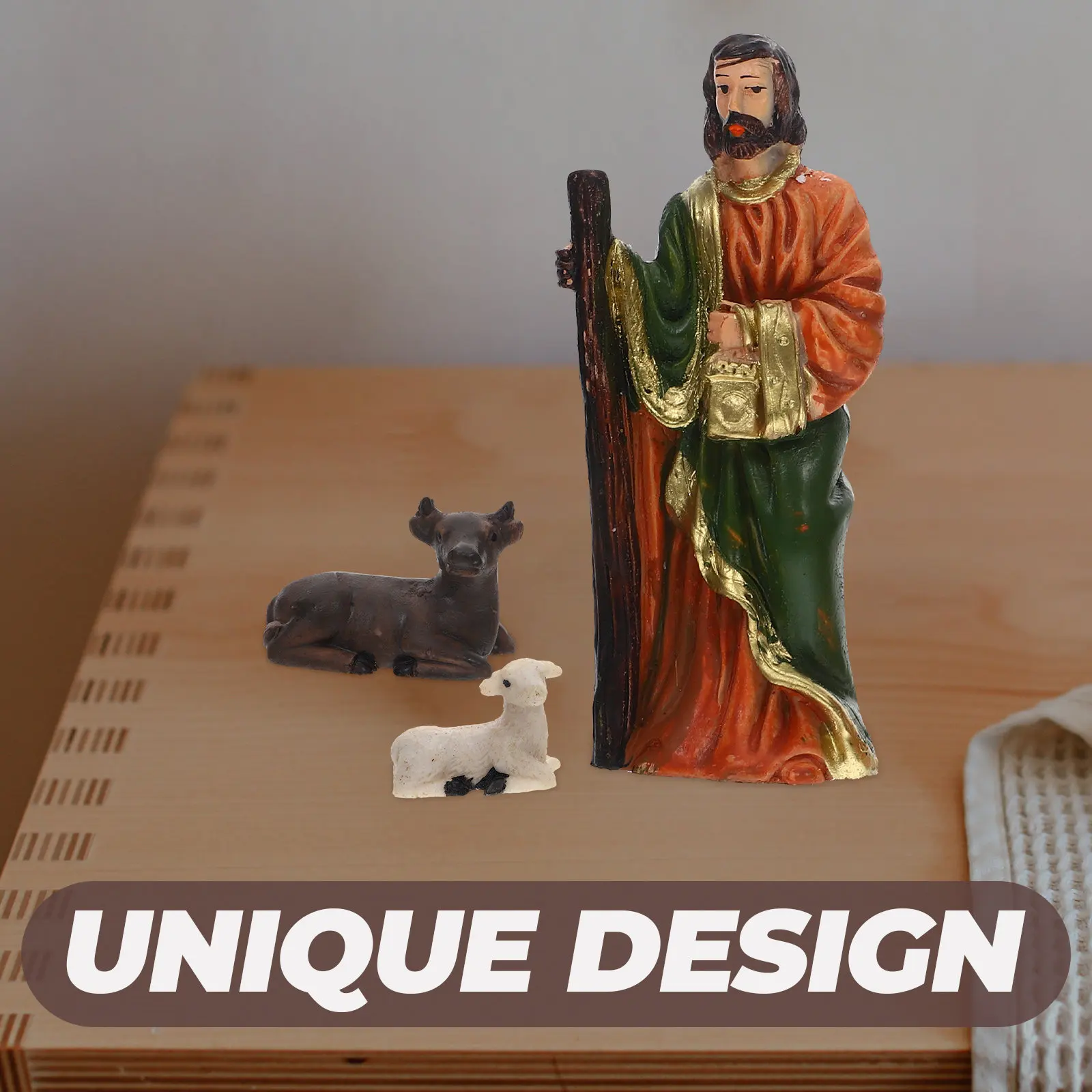 

Набор из 1 предмета: Рождественская композиция с изображением Иисуса, декоративная статуэтка из смолы, религиозная статуэтка для стола, сцена Святого Семейства, маленькие фигурки, настольная рождественская композиция.