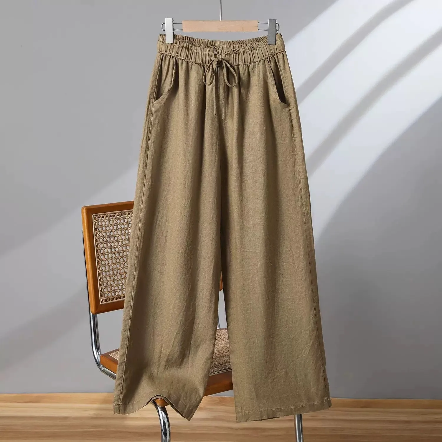 High Waist Wide Leg Pants Women's Cotton Linen Summer 2026 Casual Straight Tai Chi Pants Large Size Drapey Loose Fit Trousers