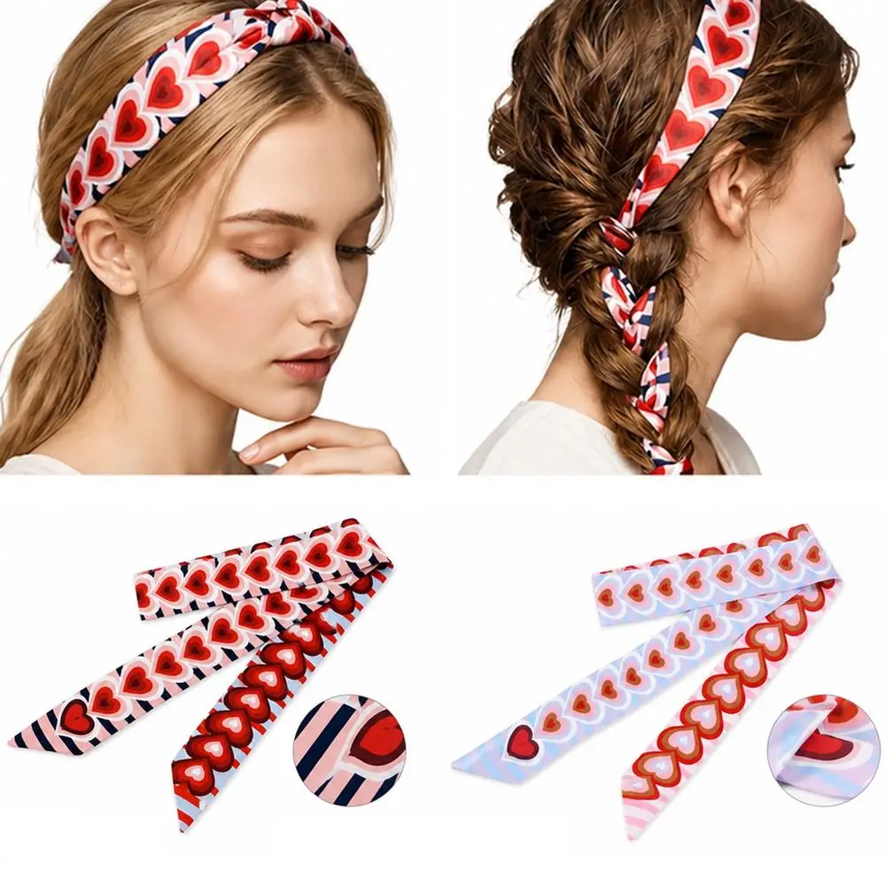 New Striped Slender Scarf Heart Pattern Double Layer Neck Scarf Small 120cm Length Bag Scarf Neck Styling