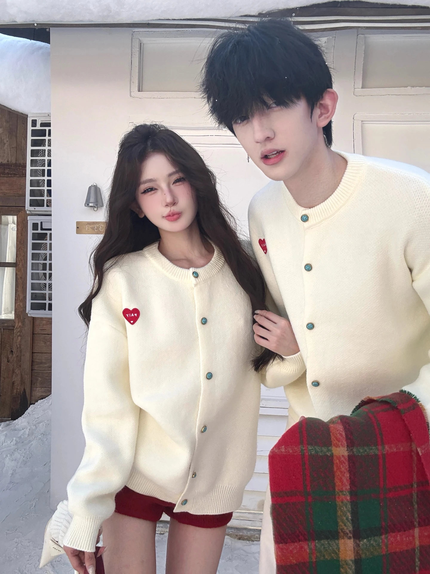 Korean Style Heart Pattern Knitted Sweater Jacket Soft Cozy Fashionable Couple Autumn Winter New Arrival Versatile Top Trendy
