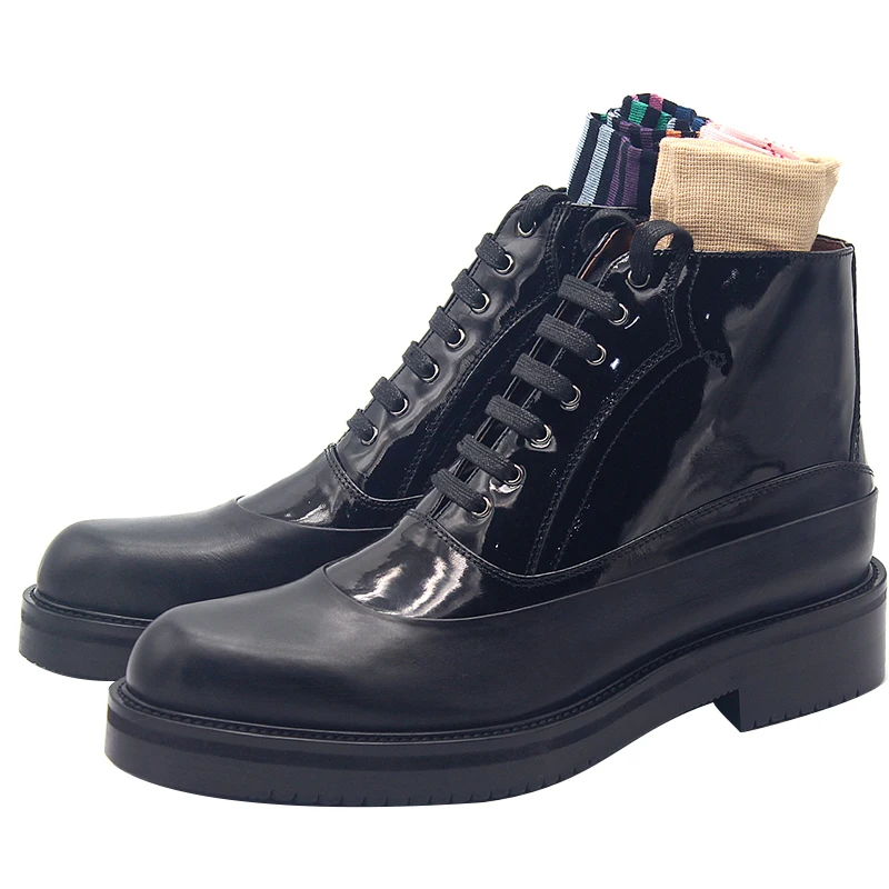 New British Thick Sole Genuine Leather Boots Lace-up Oxford  Heightening Handmade Cowhide Gentleman Chelsea Boots Men Shoes
