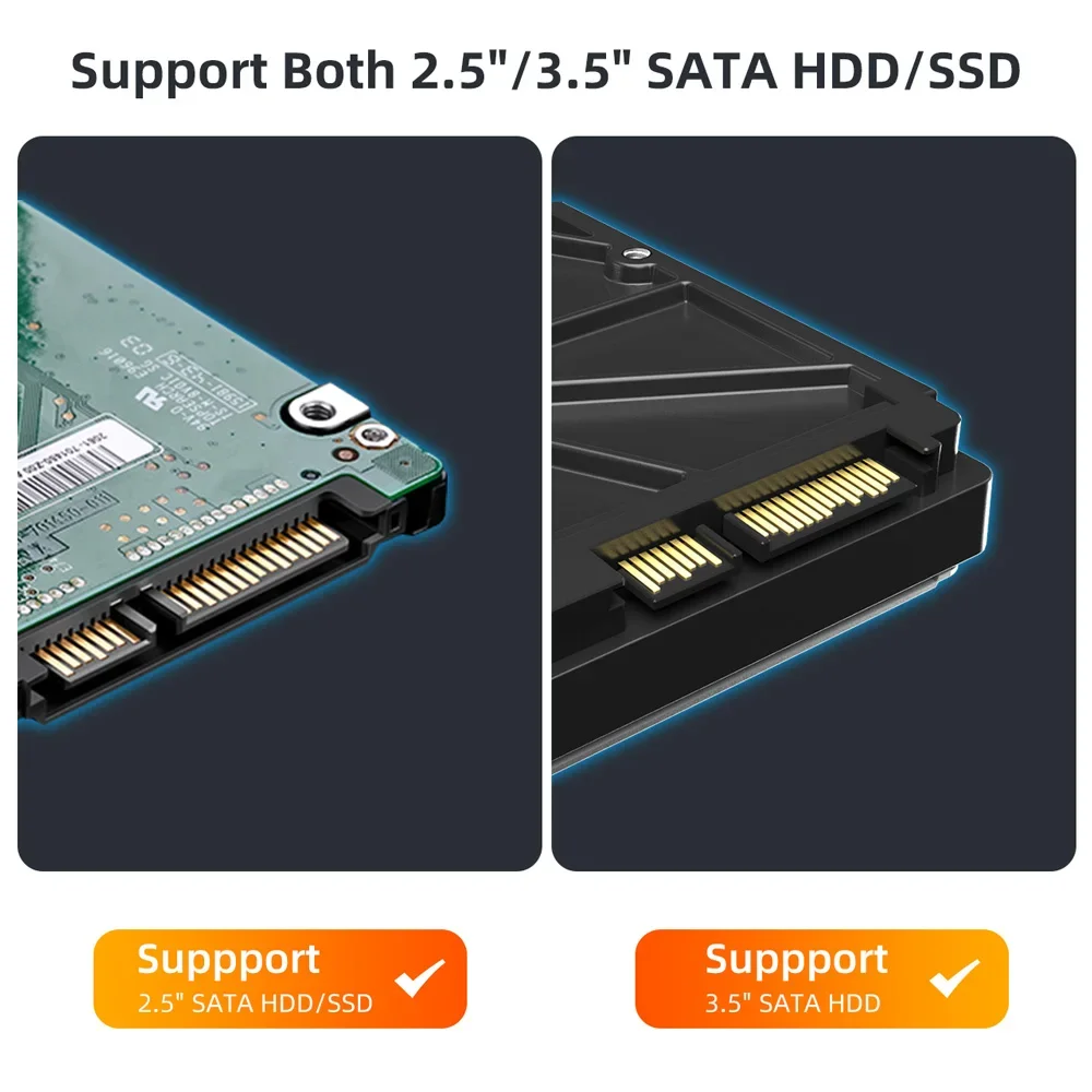 MAIWO 2.5/3.5인치 HDD 케이스 타입-C to SATA 외장 하드 드라이브 리더 24TB 지원 하드 드라이브 인클로저 고속 어댑터