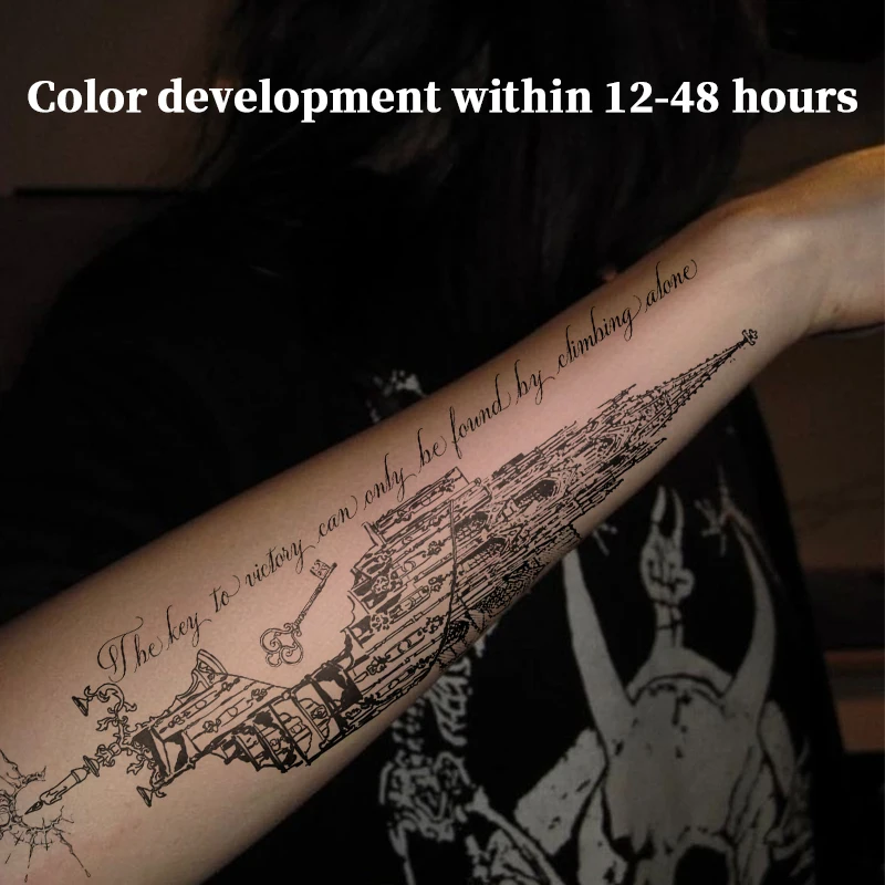 Dark Aesthetic Gothic Castle Temporary Tattoo Waterproof Herbal Juice Ink Tattoos Long Lasting Fake Tattoo Stickers for Arm Body