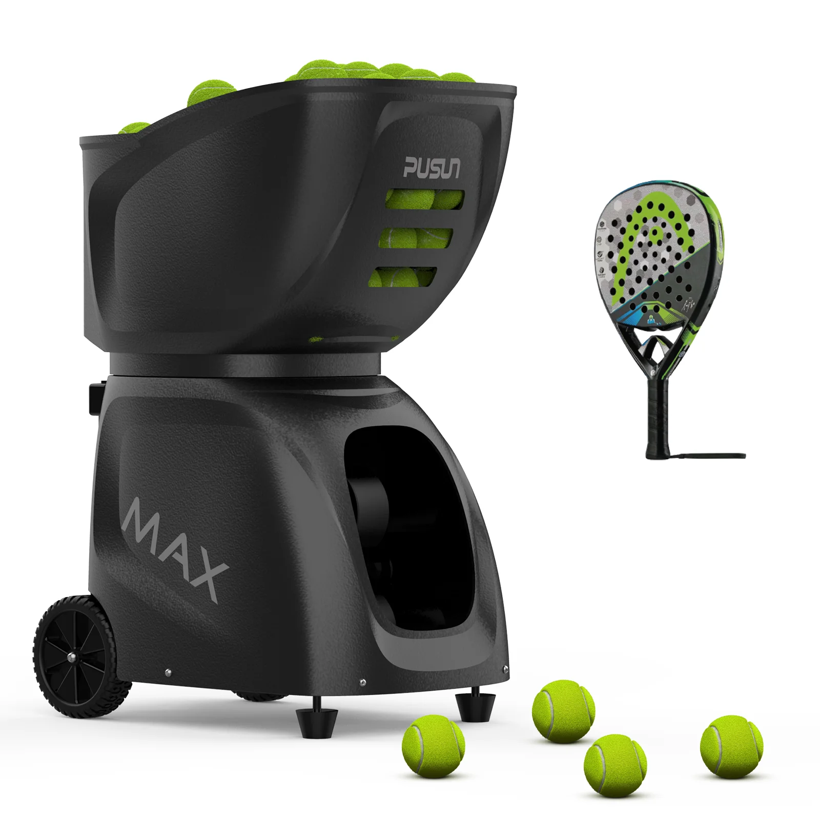 

PT-MAXC Tennis Ball Machine for Professional Training, 145+Ball Capacity, App&Remote&iWatch Control, Work for Padel