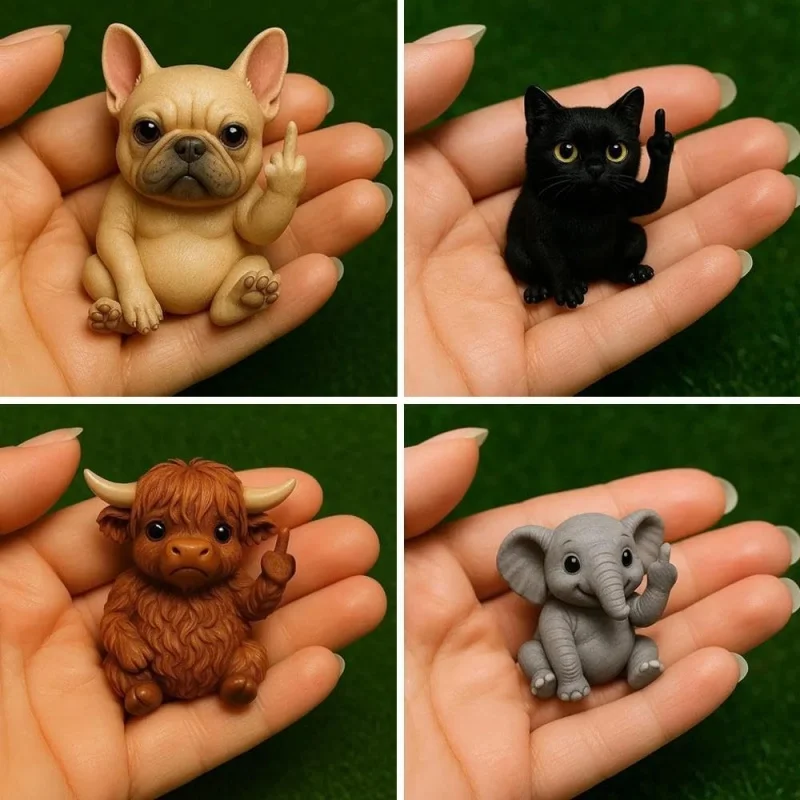 Novelty Middle Finger Animal Figurine Mini Resin Statue Dog Cat Frog Highland Cattle Home Office Desktop Decor Ornament
